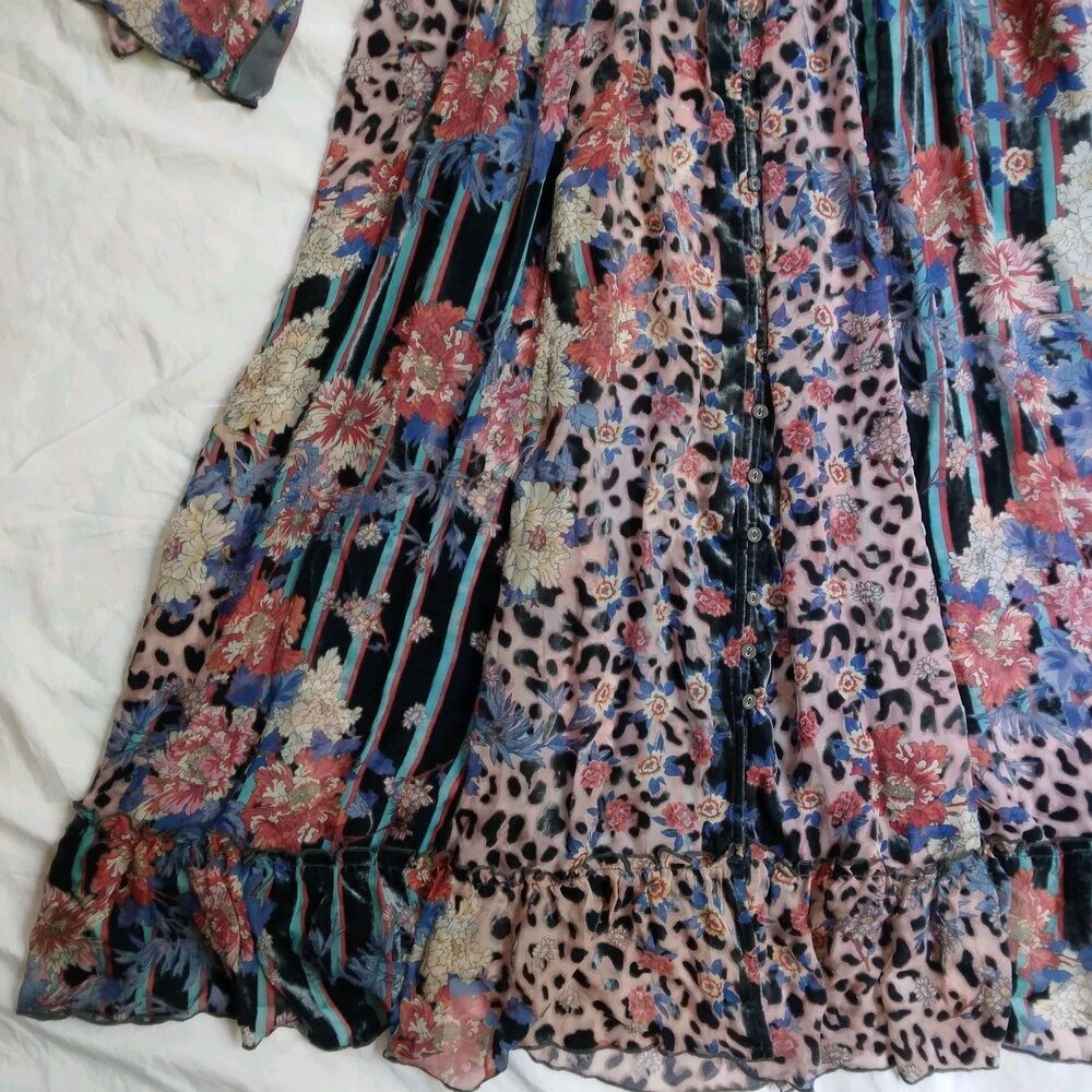 $575 NWT JOHNNY WAS Multicolored Ontar Beesley Dress Burnout Floral Leopard L - Picture 5 of 16